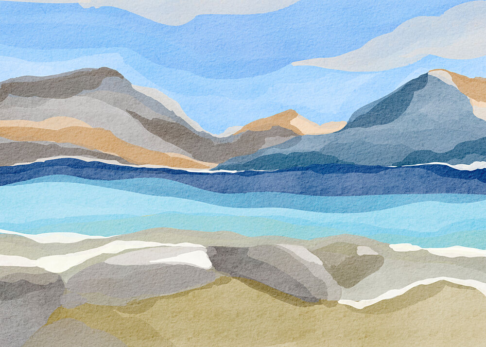 Abstract Serene Mountain Lake art print by Nikita Jariwala for $57.95 CAD