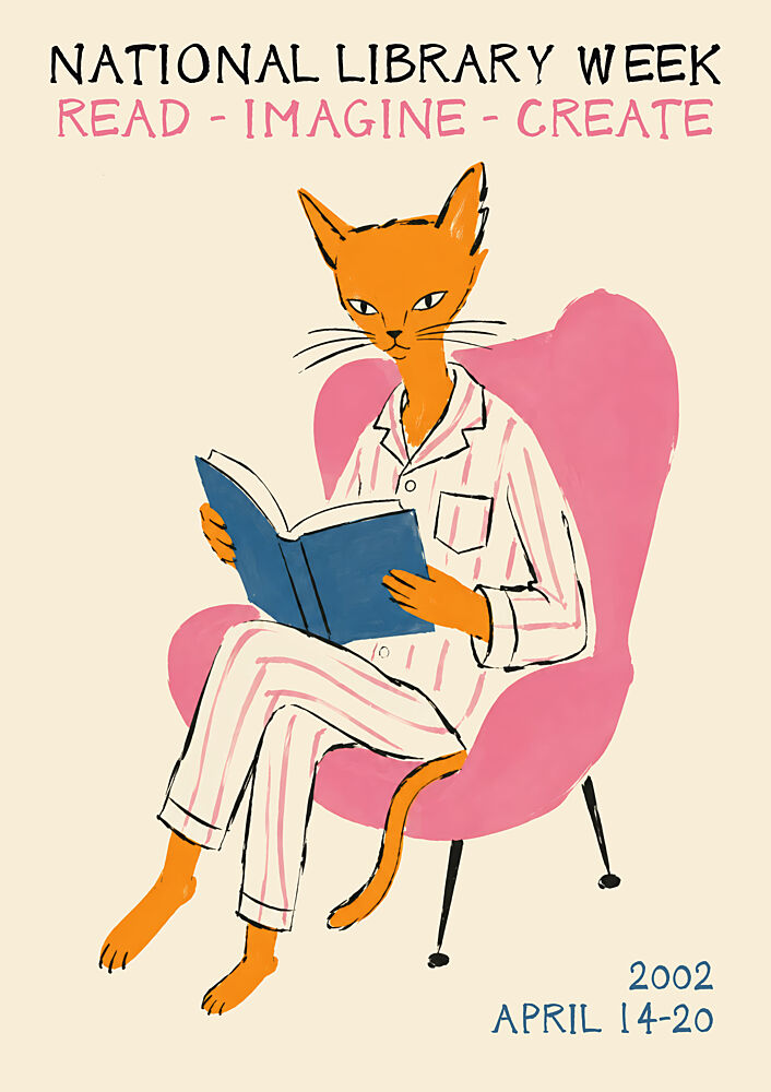Whimsical Reading Cat art print by Patryk Krygowski for $57.95 CAD
