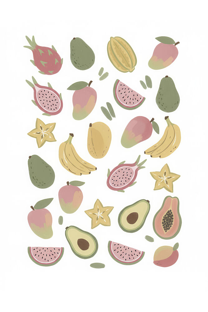 Pastel Tropical Fruits art print by Melloi Art Prints for $57.95 CAD