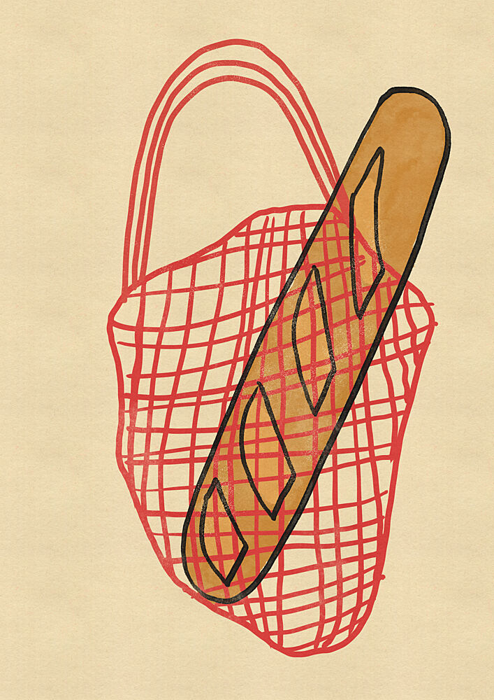 Fresh Baguette in Market Bag art print by Nicholas for $57.95 CAD