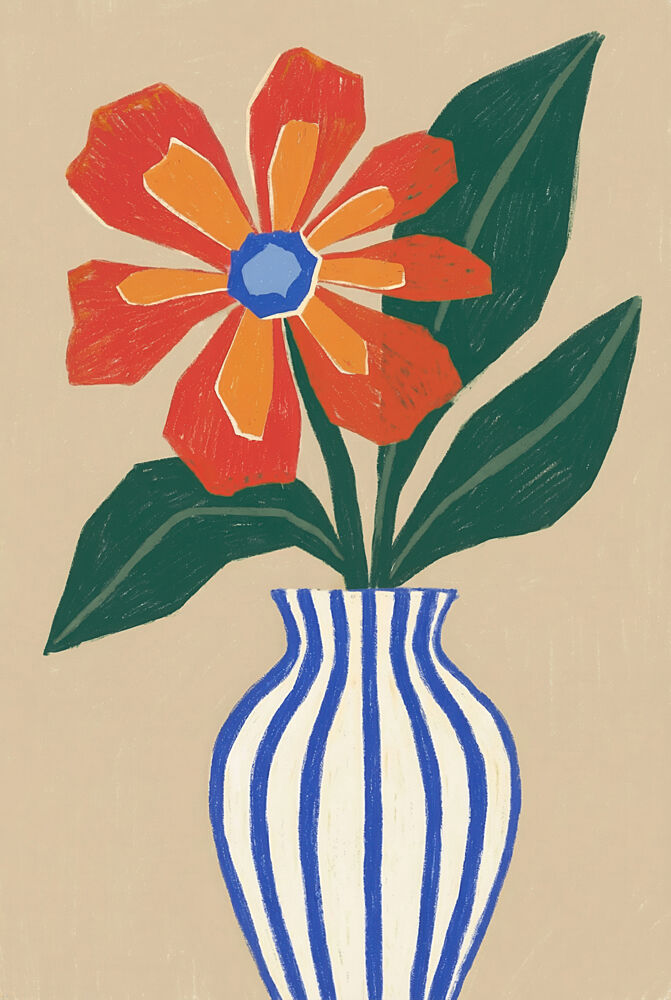 Blue Striped Flower Vase art print by Melloi Art Prints for $57.95 CAD