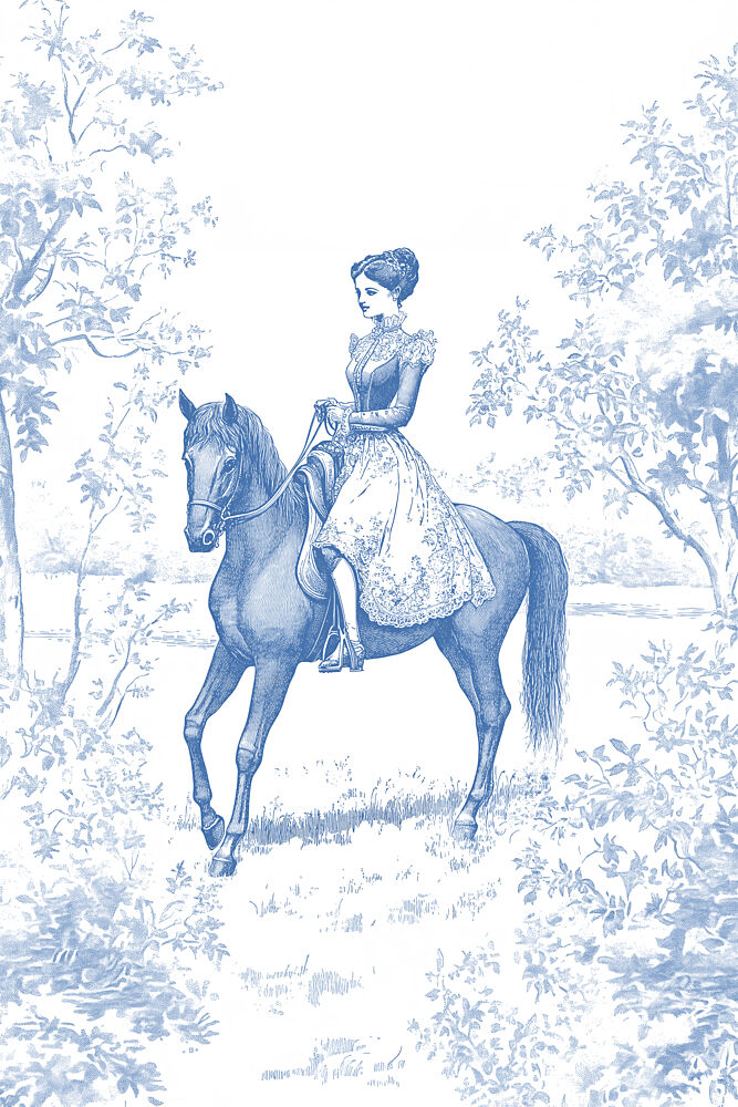 Blue Toile Horse Ride art print by Melloi Art Prints for $57.95 CAD