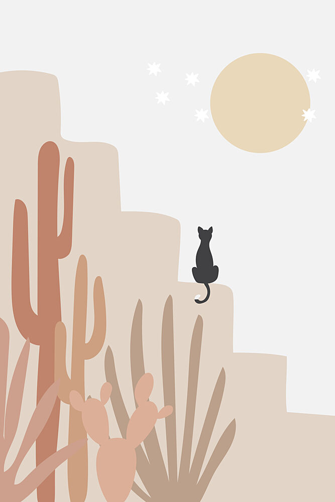 Desert Cat Moonlit Night art print by Melloi Art Prints for $57.95 CAD