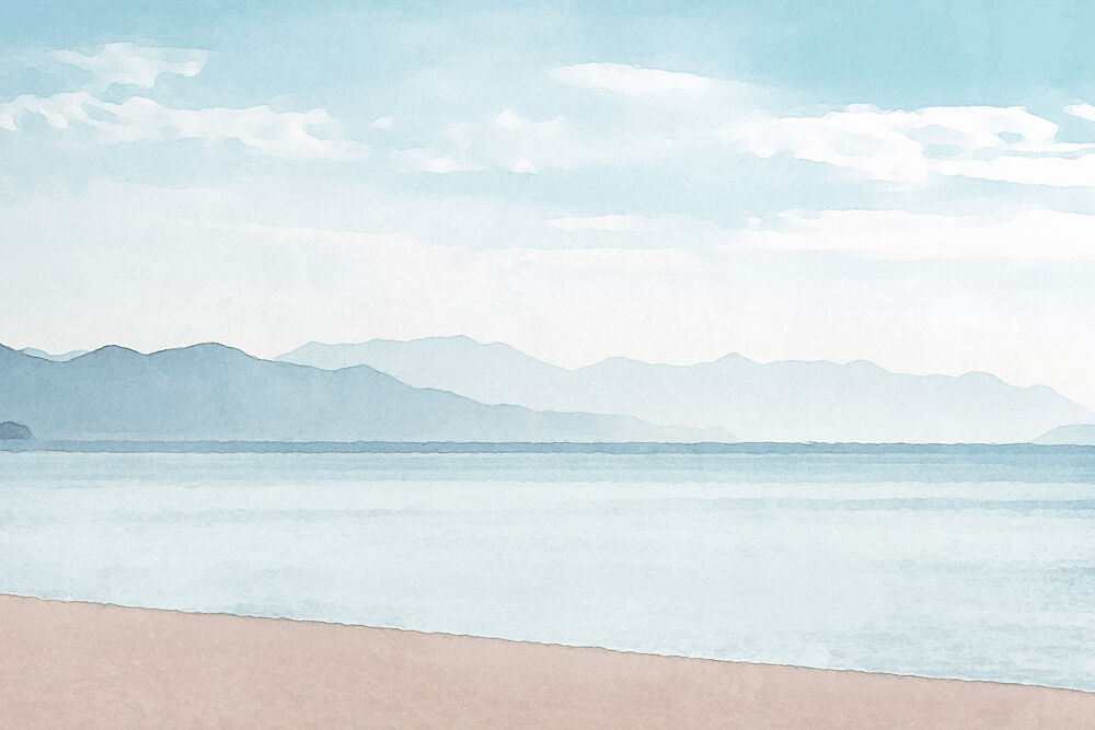 Serene Coastal Mountain View art print by Melloi Art Prints for $57.95 CAD