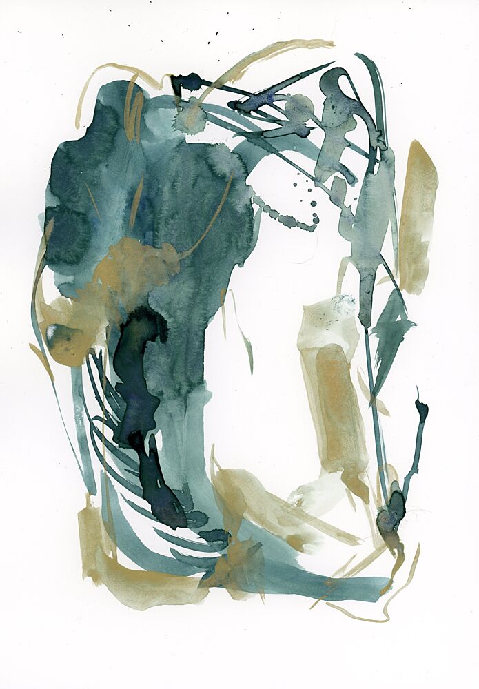 Fluid Teal Gold Abstract art print by Ghazal Riyazi for $57.95 CAD