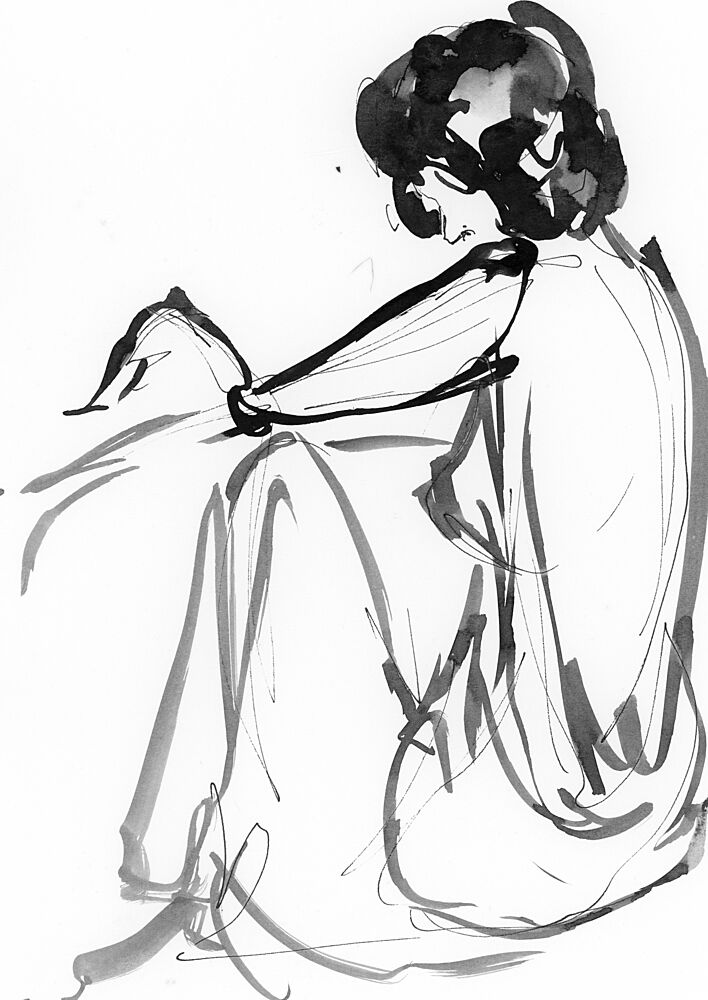 Pensive Woman Sitting art print by Ghazal Riyazi for $57.95 CAD