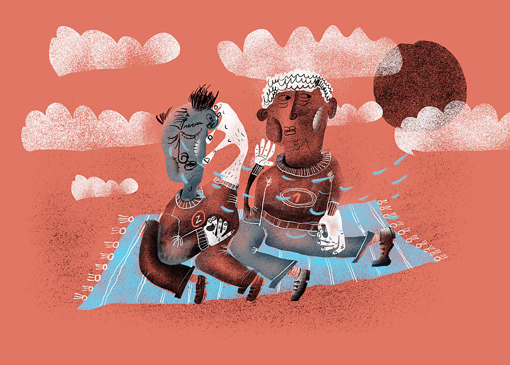 Comforting Couple Evening art print by Peter Hegyi for $57.95 CAD