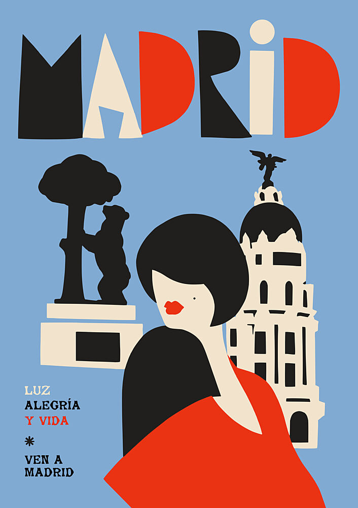 Retro Madrid City Woman art print by Patryk Krygowski for $57.95 CAD