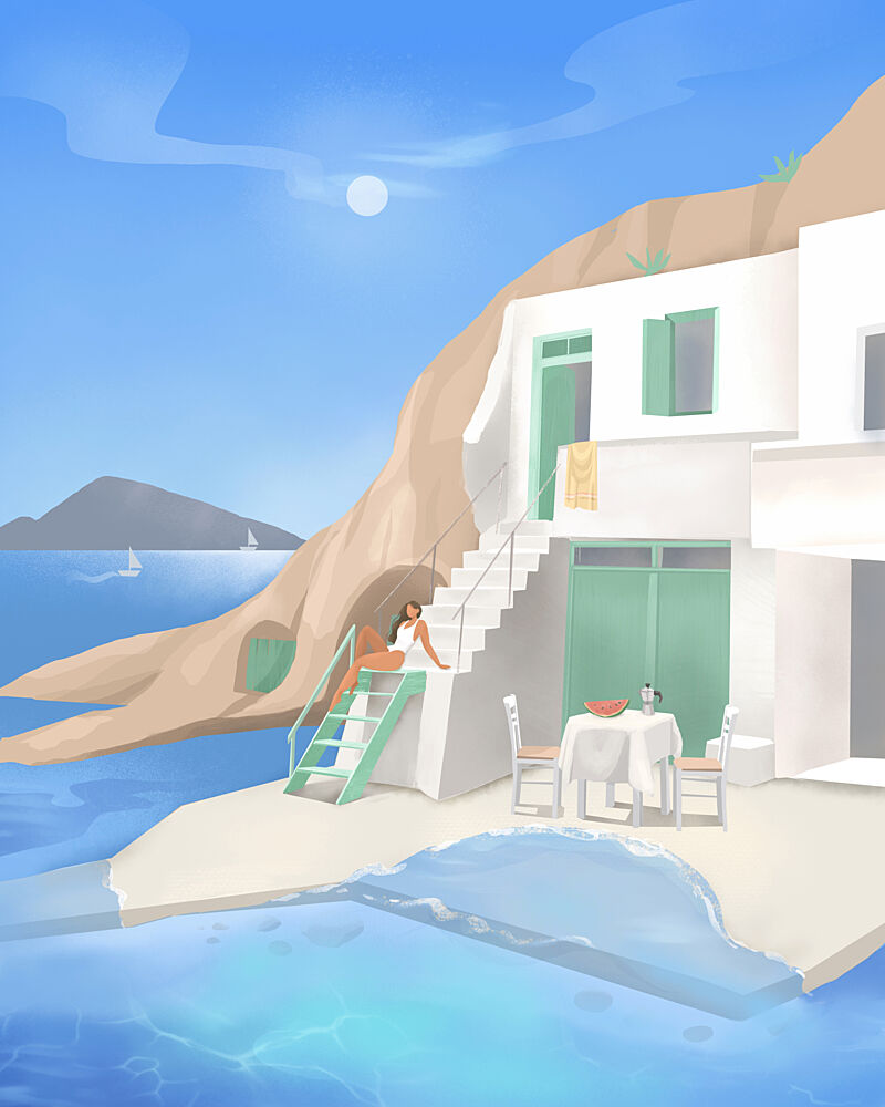 Mediterranean Seaside Escape art print by Petra Lizde for $57.95 CAD