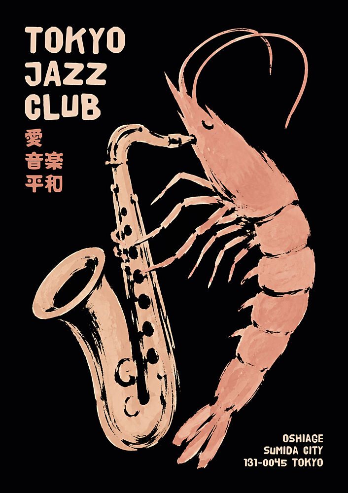 Retro Tokyo Jazz Shrimp art print by Patryk Krygowski for $57.95 CAD