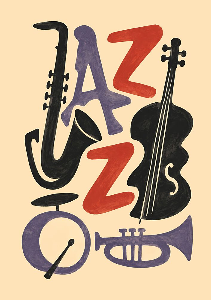 Vibrant Jazz Instruments art print by Patryk Krygowski for $57.95 CAD