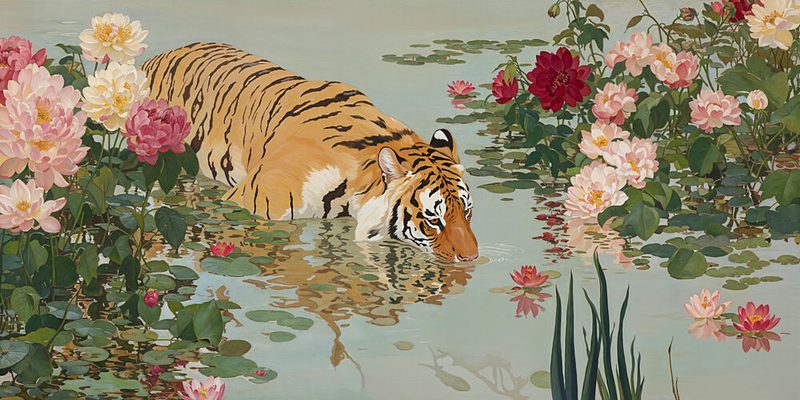 Tiger Among Blossoms art print by Marian Plajdicko for $57.95 CAD