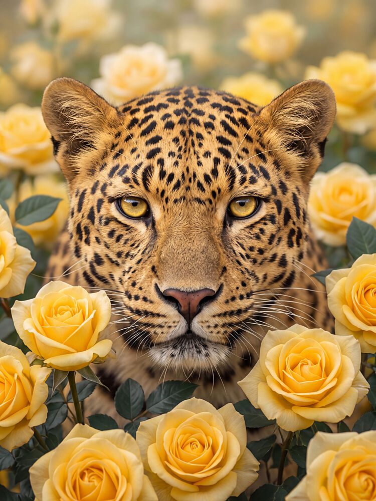 Leopard in Yellow Roses art print by Andreas Magnusson for $57.95 CAD