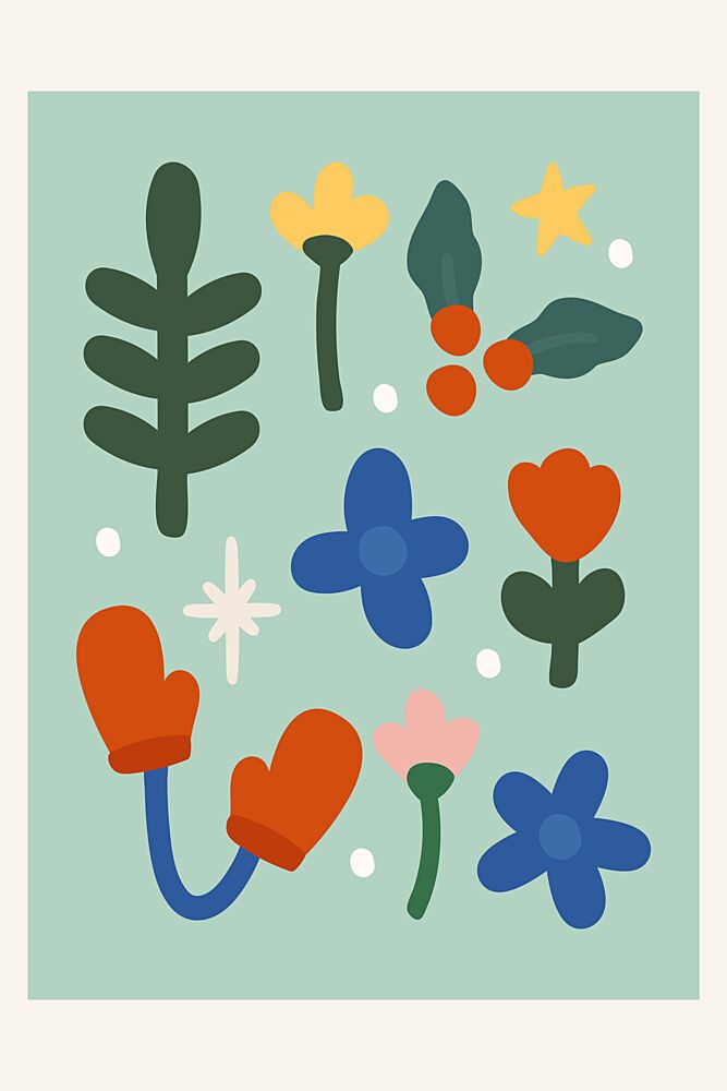 Festive Floral Mittens art print by Treechild for $57.95 CAD