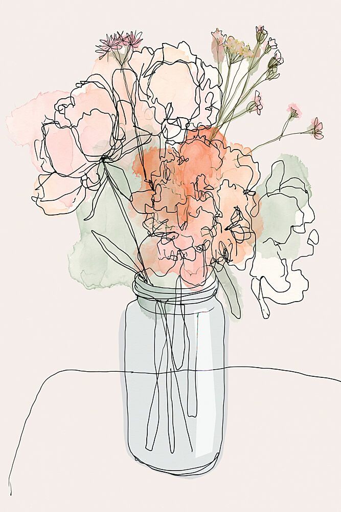Pink Peach Floral Sketch art print by Treechild for $57.95 CAD