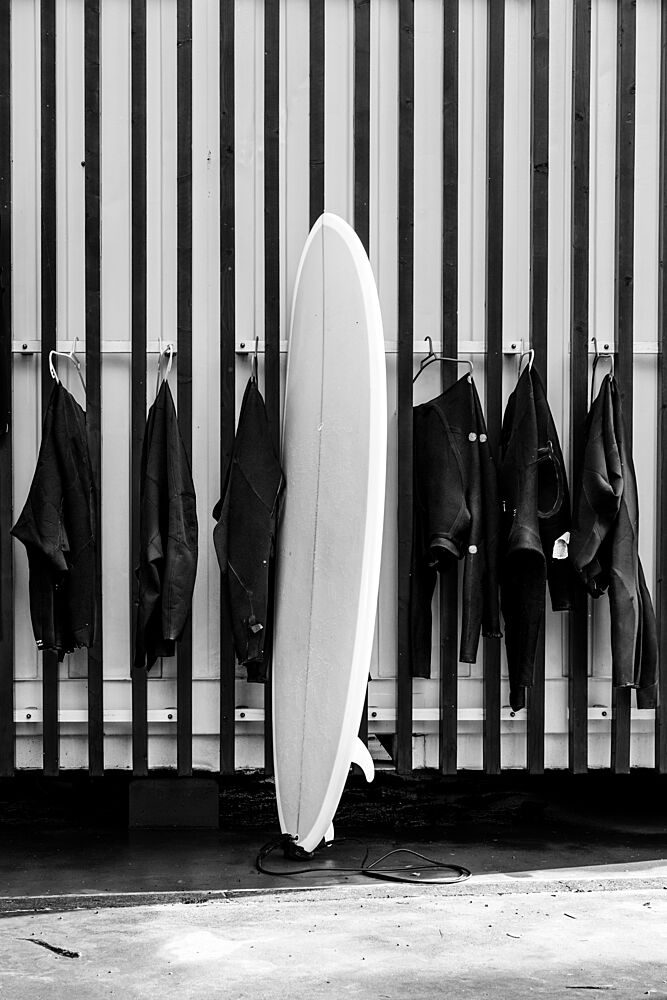 Surfboard Wetsuits Wall art print by HelloHappylife for $57.95 CAD