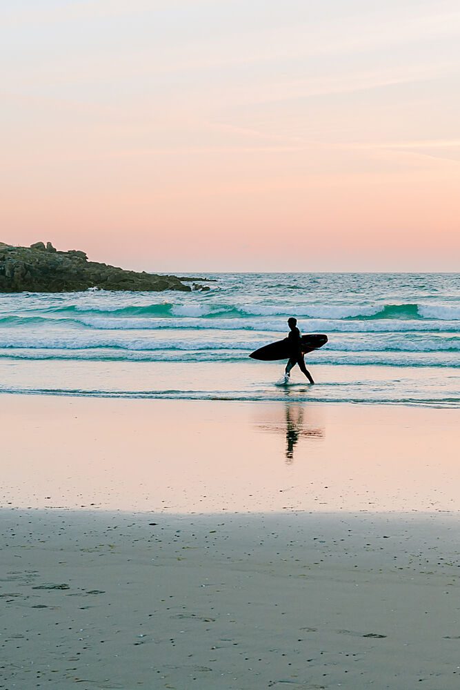 Surfer Walking Sunset Beach art print by HelloHappylife for $57.95 CAD