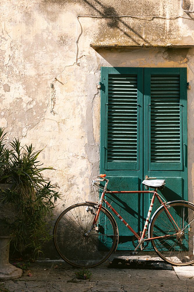 Charming Bicycle Green Shutters art print by HelloHappylife for $57.95 CAD