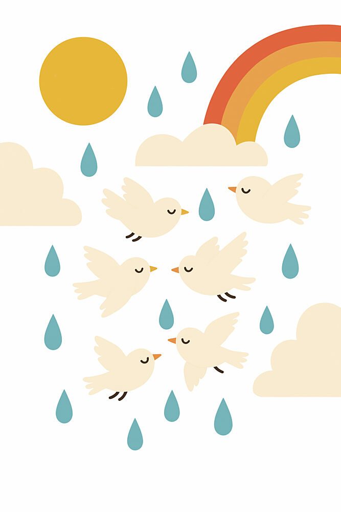 Happy Birds Rainbow Rain art print by Treechild for $57.95 CAD