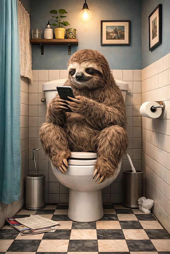 Sloth on Toilet Phone art print by Mark Andre Matthews for $57.95 CAD