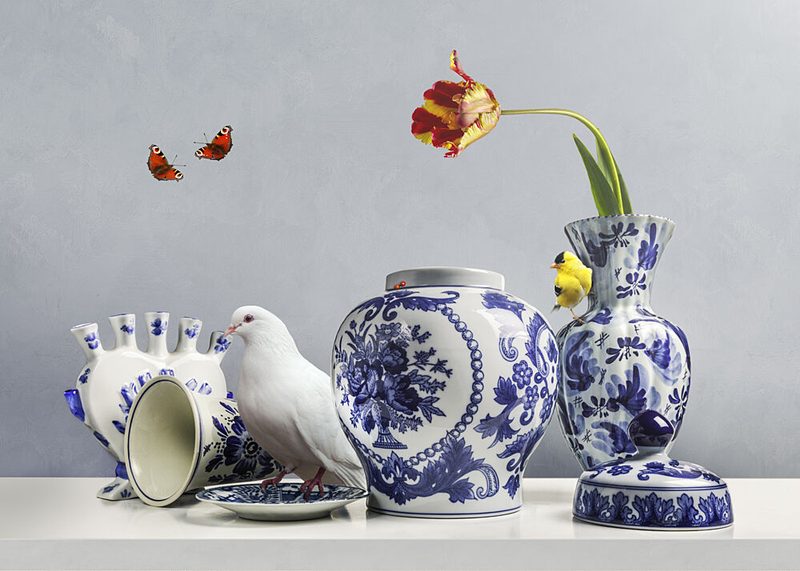 Delftware Birds and Tulip art print by Sander van Laar for $57.95 CAD