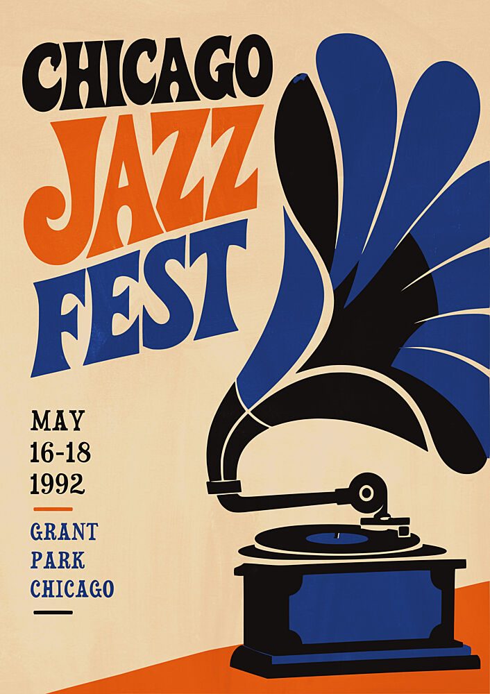 Vintage Chicago Jazz Festival art print by Patryk Krygowski for $57.95 CAD