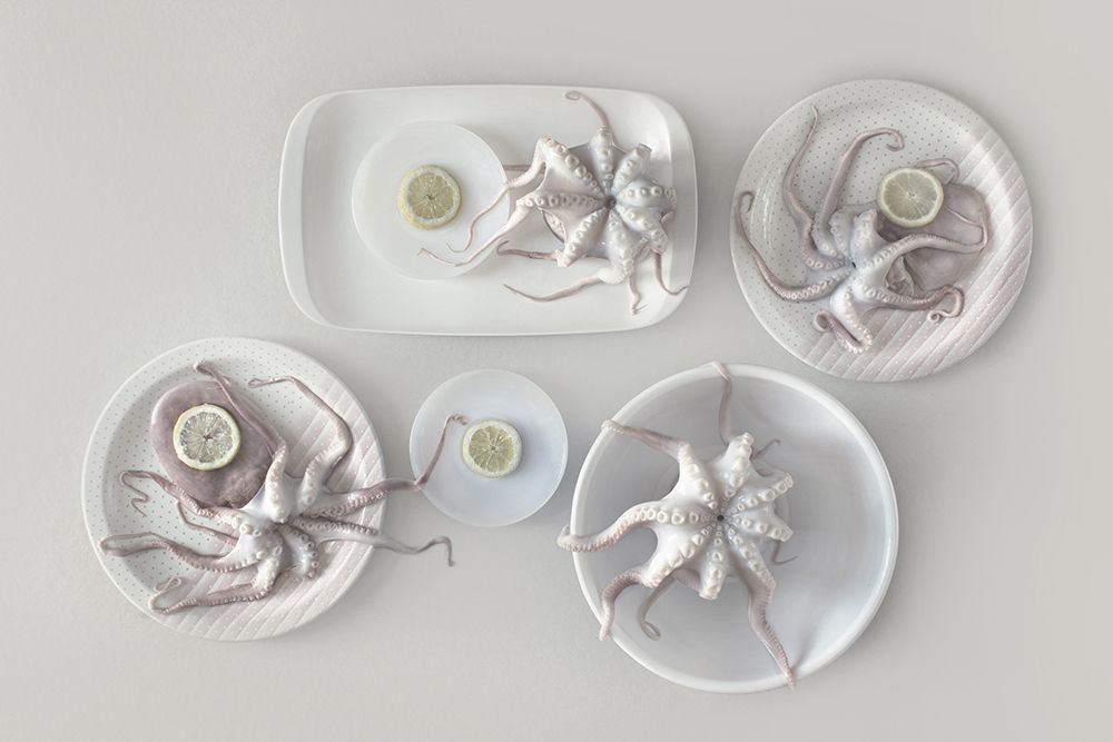 Octopus and Lemon Plates art print by Dimitar Lazarov for $57.95 CAD