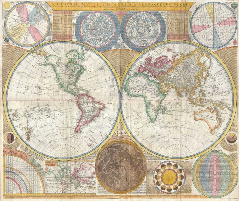 Map of the World in Hemispheres art print by Samue. Dunn for $57.95 CAD