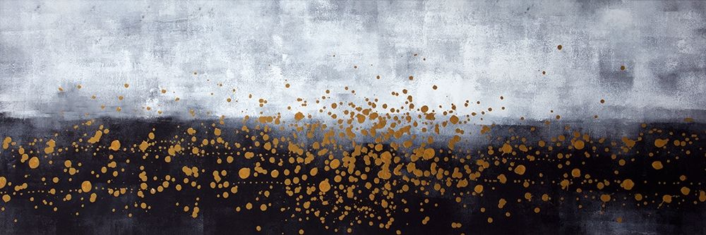 GOLD PAINT SPLASH ON GRAY BACKGROUND art print by Atelier B Art Studio for $57.95 CAD