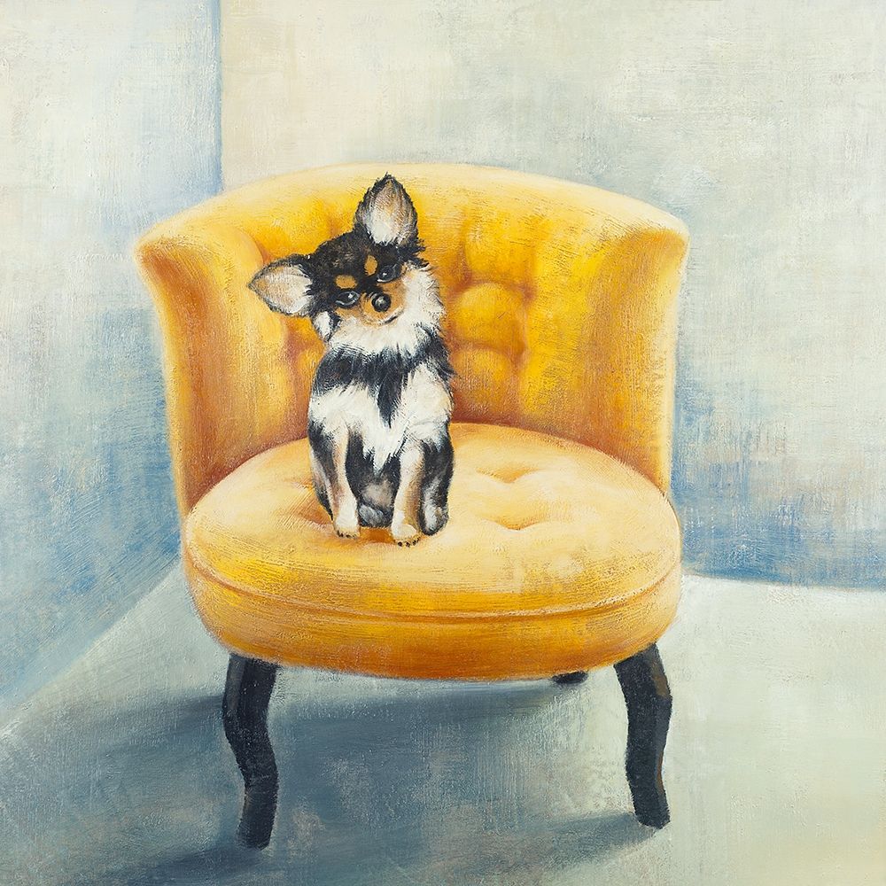 LITTLE DOG ON A YELLOW ARMCHAIR art print by Atelier B Art Studio for $57.95 CAD