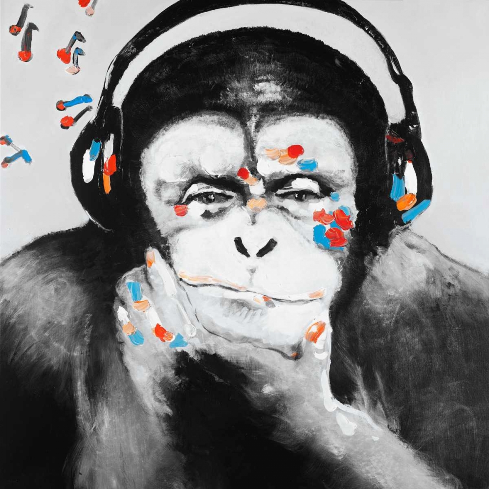 Monkey with Headphones art print by Atelier B Art Studio for $57.95 CAD