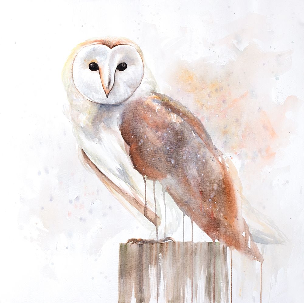 Snow Owl on a Log art print by Atelier B Art Studio for $57.95 CAD