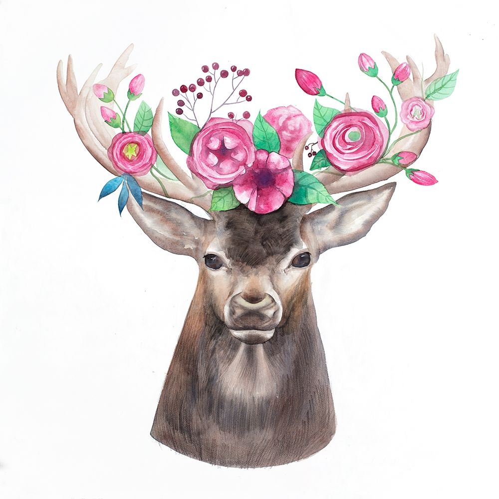 DEER HEAD WITH FLOWERS art print by Atelier B Art Studio for $57.95 CAD