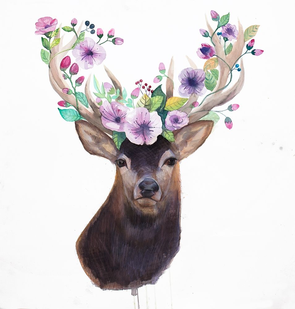 ROE DEER HEAD WITH FLOWERS art print by Atelier B Art Studio for $57.95 CAD