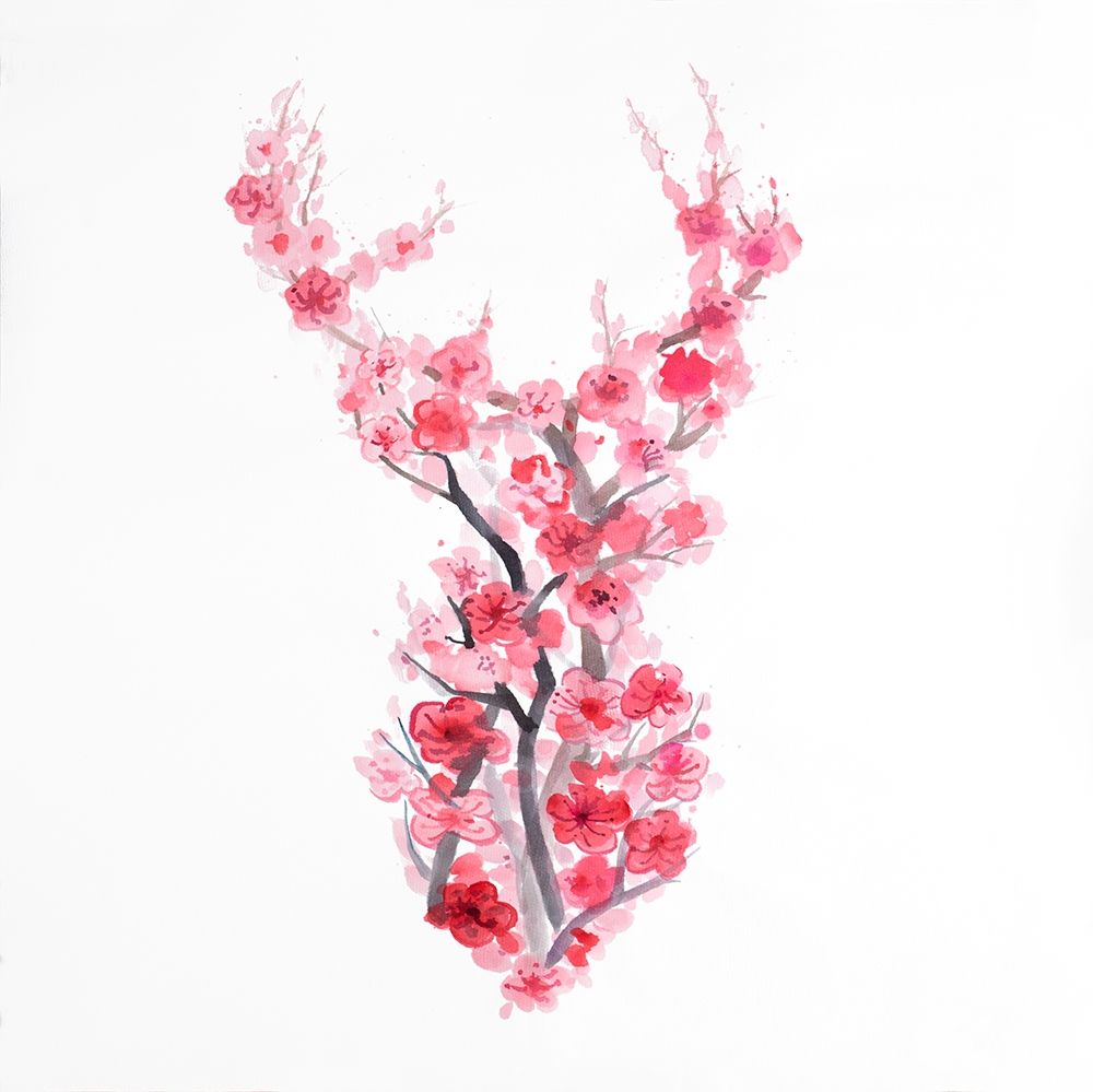 DEER IN CHERRY BLOSSOMS art print by Atelier B Art Studio for $57.95 CAD
