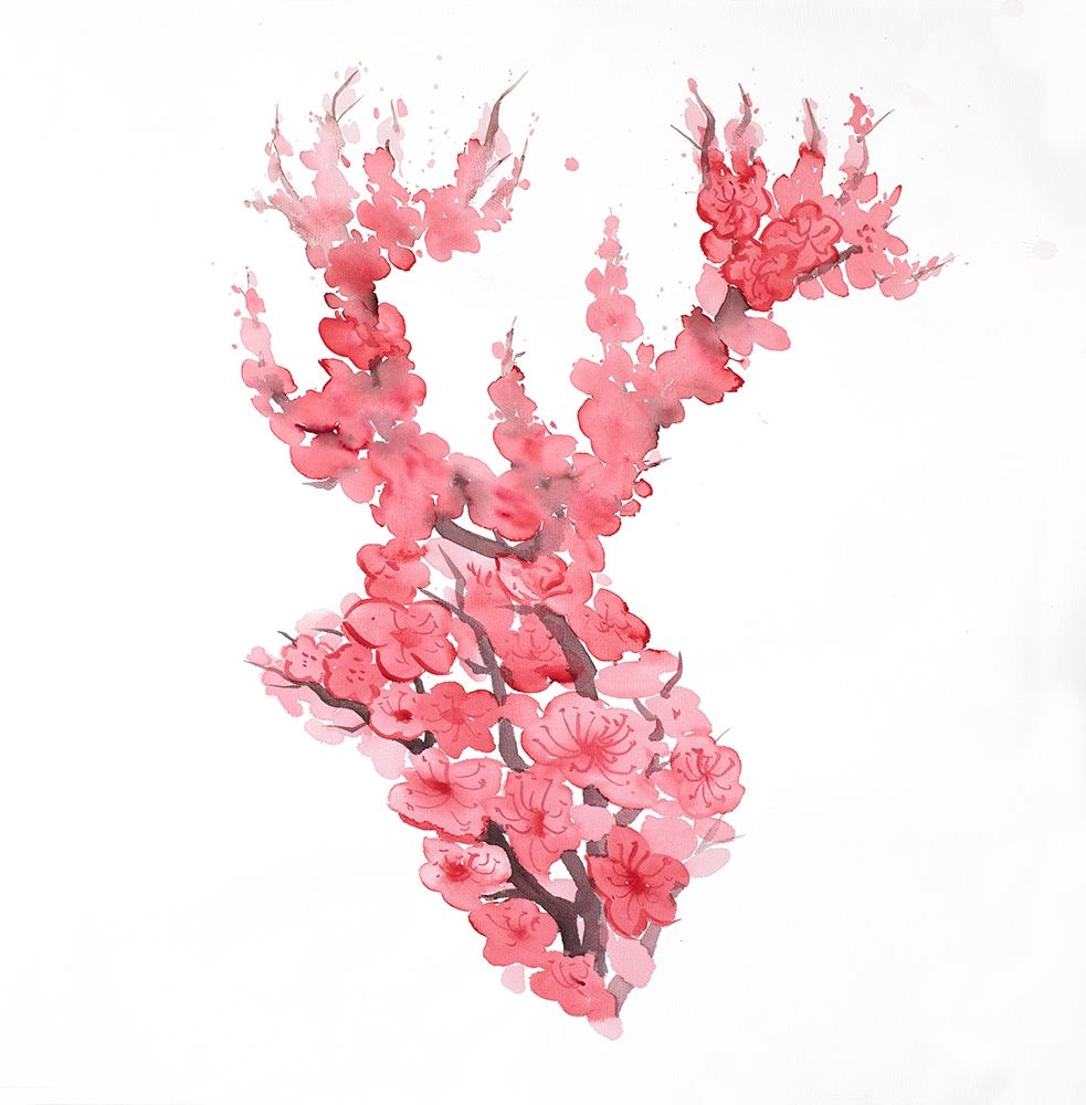 DEER WITH CHERRIES BLOSSOM art print by Atelier B Art Studio for $57.95 CAD