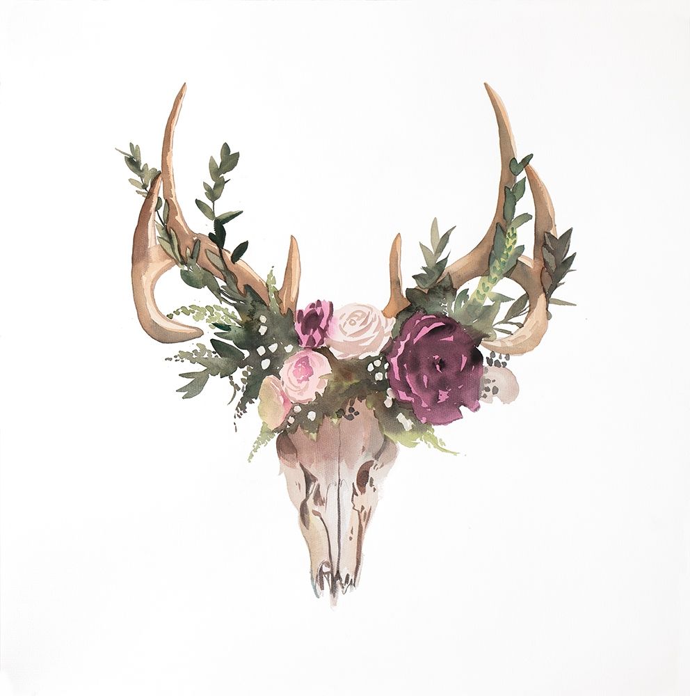 Deer Skull with Flowers art print by Atelier B Art Studio for $57.95 CAD