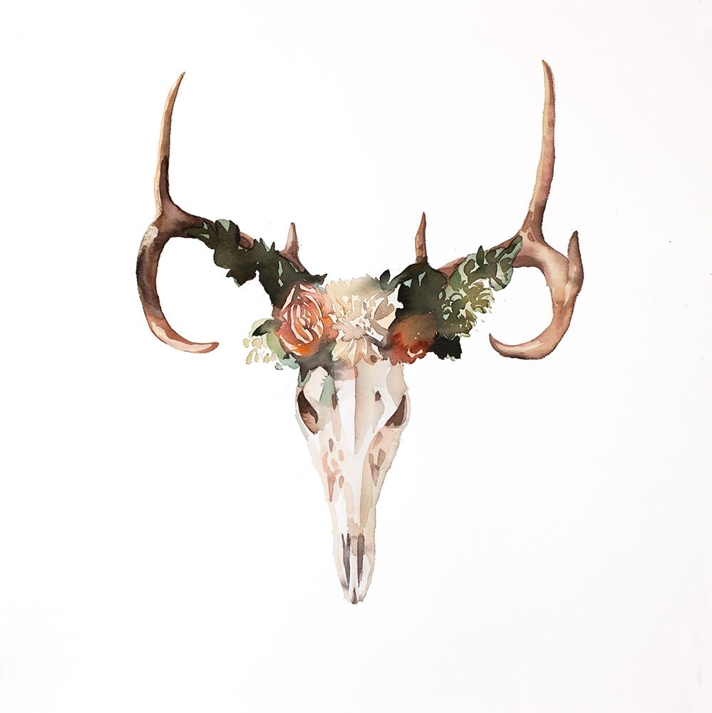 Deer Skull with Roses art print by Atelier B Art Studio for $57.95 CAD