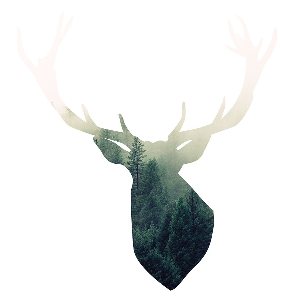 DEER HEAD WITH GREEN LANDSCAPE SHAPE art print by Atelier B Art Studio for $57.95 CAD