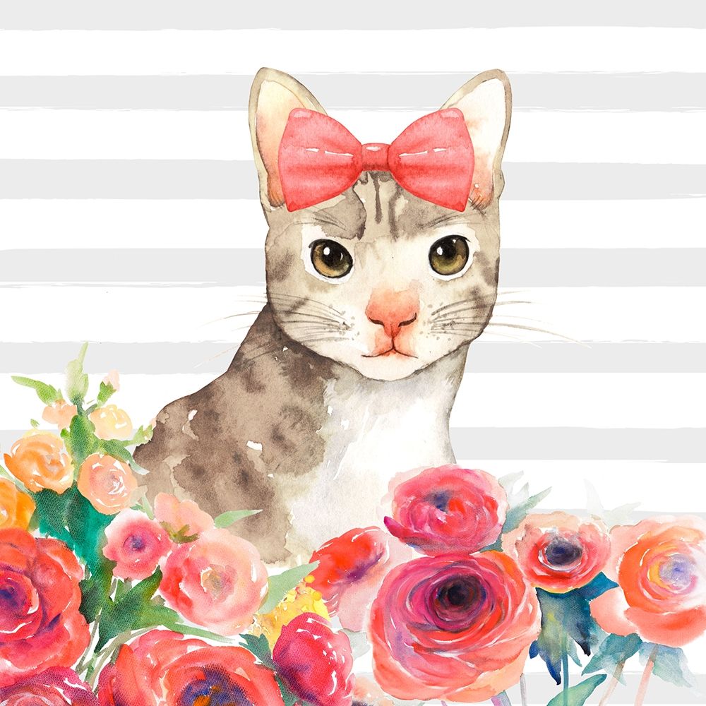 SMALL CAT WITH FLOWERS art print by Atelier B Art Studio for $57.95 CAD