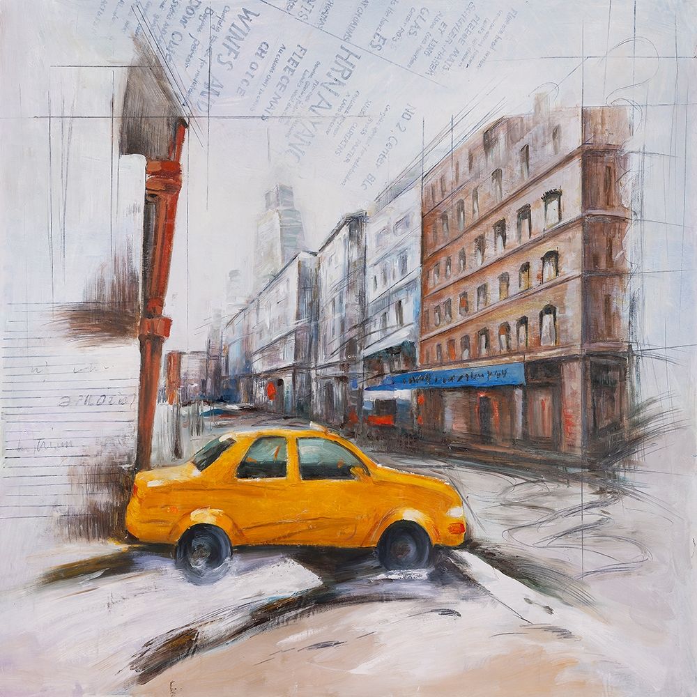 Taxi in the street sketch art print by Atelier B Art Studio for $57.95 CAD