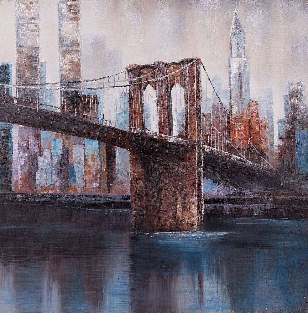 BROWN AND BLUE BROOKLYN BRIDGE art print by Atelier B Art Studio for $57.95 CAD