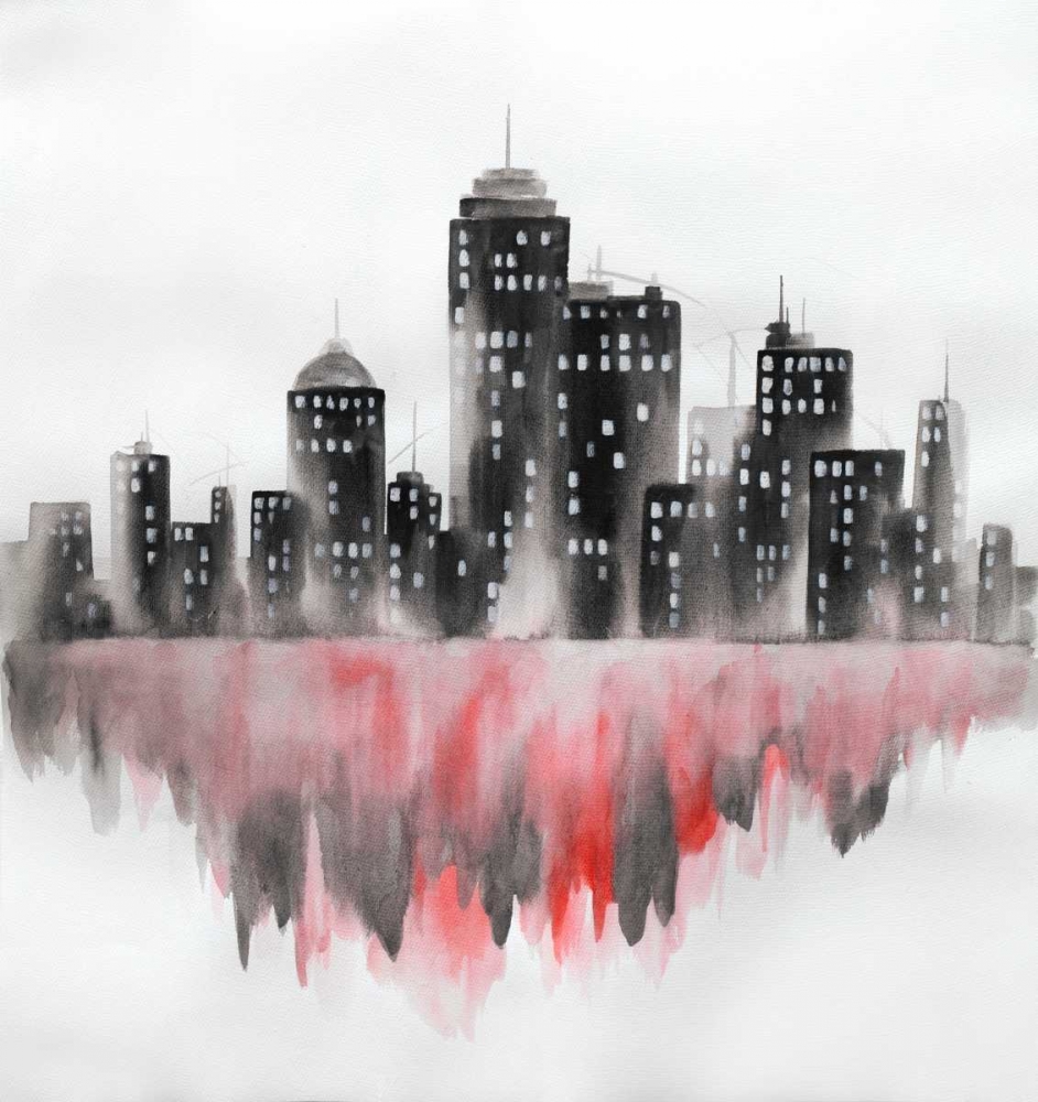 Red Watercolor Cityscape art print by Atelier B Art Studio for $57.95 CAD
