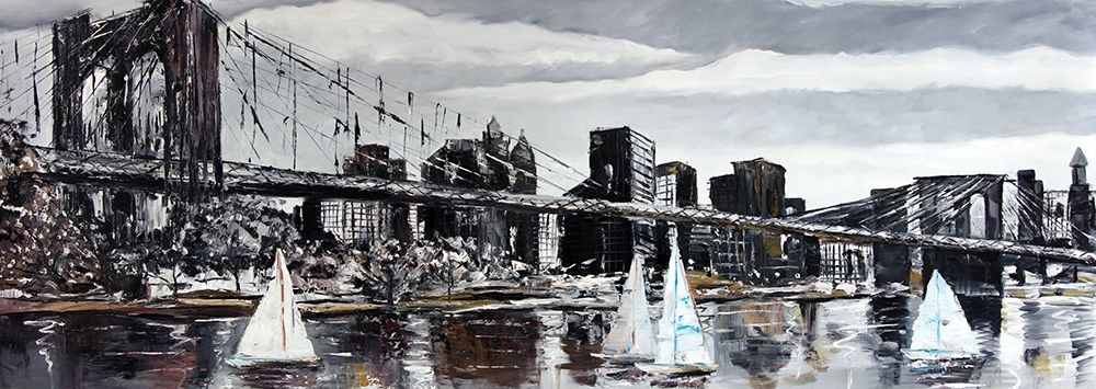 BROOKLYN BRIDGE WITH SAILBOATS art print by Atelier B Art Studio for $57.95 CAD