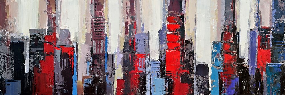 ABSTRACT RED AND BLUE BUILDINGS art print by Atelier B Art Studio for $57.95 CAD