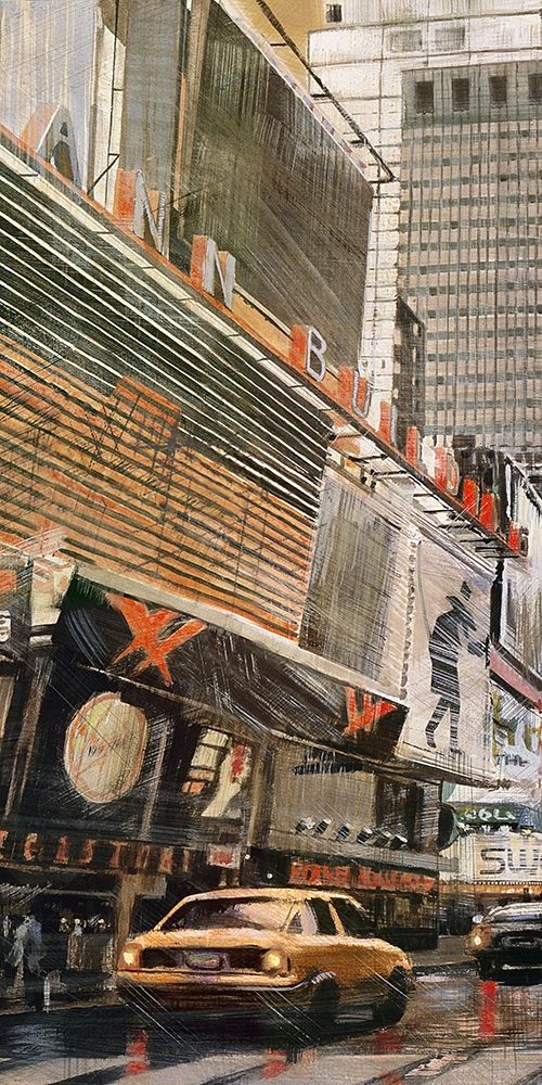 STREET VIEW WITH YELLOW TAXI art print by Atelier B Art Studio for $57.95 CAD