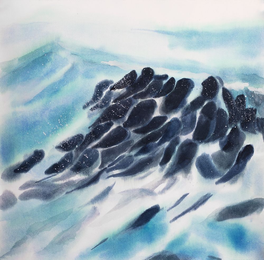 SEA WAVES WITH PAINT SPLASH art print by Atelier B Art Studio for $57.95 CAD