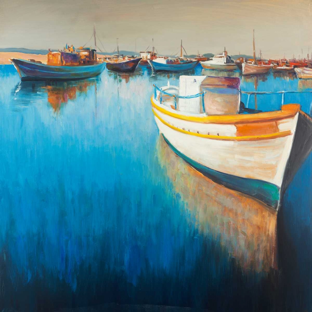 Fishing Boat at the Marina art print by Atelier B Art Studio for $57.95 CAD