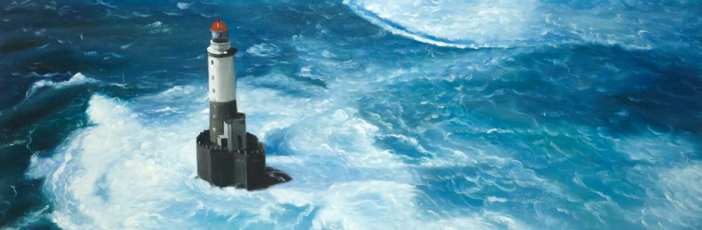 Surfing Waves on a Lighthouse art print by Atelier B Art Studio for $57.95 CAD