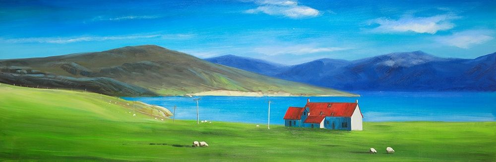 Scottish Highlands with a Little Red Roof House art print by Atelier B Art Studio for $57.95 CAD